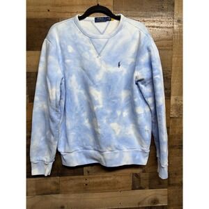 Polo Ralph Lauren Mens Blue White Tie Dye Cloud Fleece Crewneck Sweatshirt Sz M